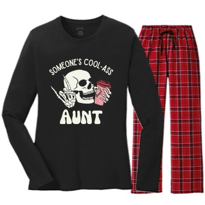 SomeoneS Cool Ass Aunt Cool Auntie Club Skull Skeleton Women's Long Sleeve Flannel Pajama Set 