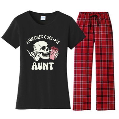 SomeoneS Cool Ass Aunt Cool Auntie Club Skull Skeleton Women's Flannel Pajama Set