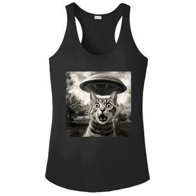 Surprised Cat And UFO Black And White Photo 1950s Alien Ladies PosiCharge Competitor Racerback Tank