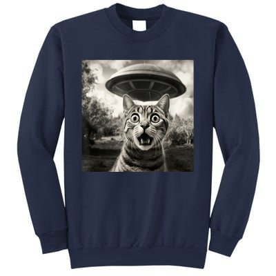 Surprised Cat And UFO Black And White Photo 1950s Alien Sweatshirt