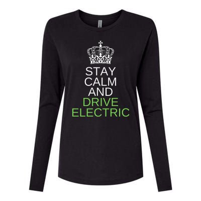 Stay Calm And Drive Electric Cars, Drive EVs, Funny ECar Womens Cotton Relaxed Long Sleeve T-Shirt