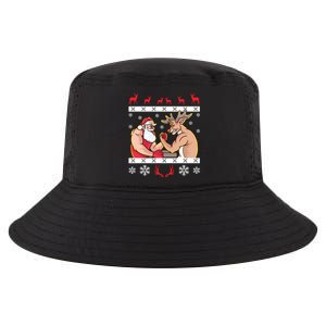 Santa Claus And Reindeer Arm Wrestling Ugly Christmas Cute Gift Cool Comfort Performance Bucket Hat