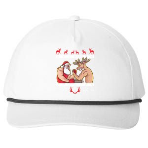 Santa Claus And Reindeer Arm Wrestling Ugly Christmas Cute Gift Snapback Five-Panel Rope Hat