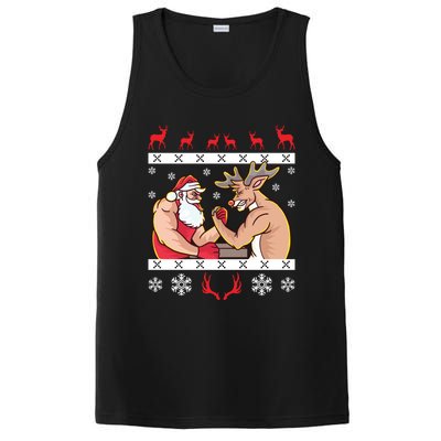 Santa Claus And Reindeer Arm Wrestling Ugly Christmas Cute Gift PosiCharge Competitor Tank