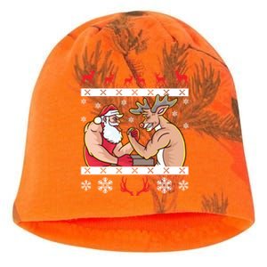 Santa Claus And Reindeer Arm Wrestling Ugly Christmas Cute Gift Kati - Camo Knit Beanie