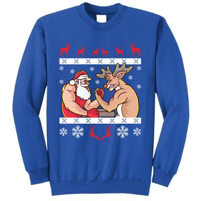 Santa Claus And Reindeer Arm Wrestling Ugly Christmas Cute Gift Sweatshirt