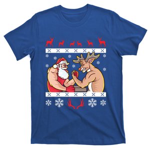 Santa Claus And Reindeer Arm Wrestling Ugly Christmas Cute Gift T-Shirt