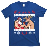 Santa Claus And Reindeer Arm Wrestling Ugly Christmas Cute Gift T-Shirt