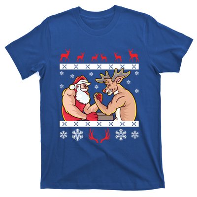 Santa Claus And Reindeer Arm Wrestling Ugly Christmas Cute Gift T-Shirt