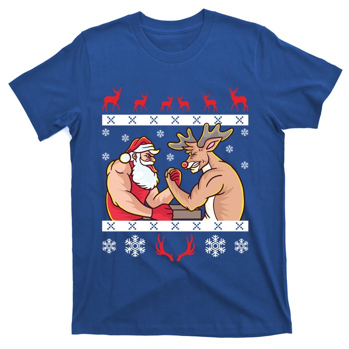 Santa Claus And Reindeer Arm Wrestling Ugly Christmas Cute Gift T-Shirt