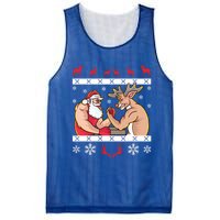 Santa Claus And Reindeer Arm Wrestling Ugly Christmas Cute Gift Mesh Reversible Basketball Jersey Tank