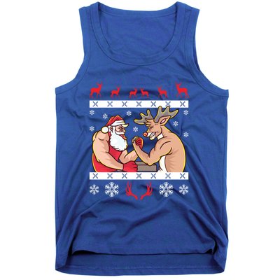 Santa Claus And Reindeer Arm Wrestling Ugly Christmas Cute Gift Tank Top