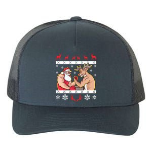 Santa Claus And Reindeer Arm Wrestling Ugly Christmas Cute Gift Yupoong Adult 5-Panel Trucker Hat