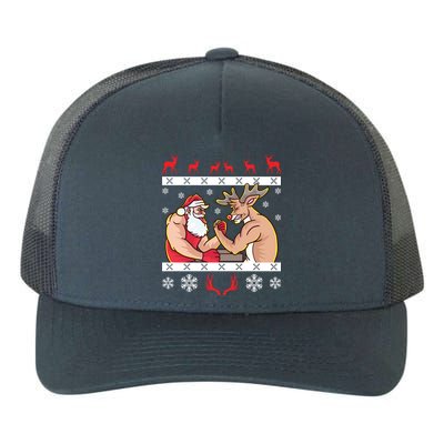 Santa Claus And Reindeer Arm Wrestling Ugly Christmas Cute Gift Yupoong Adult 5-Panel Trucker Hat