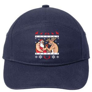 Santa Claus And Reindeer Arm Wrestling Ugly Christmas Cute Gift 7-Panel Snapback Hat