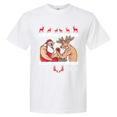 Santa Claus And Reindeer Arm Wrestling Ugly Christmas Cute Gift Garment-Dyed Heavyweight T-Shirt