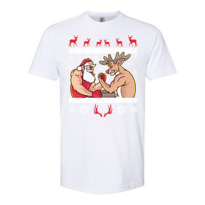 Santa Claus And Reindeer Arm Wrestling Ugly Christmas Cute Gift Softstyle® CVC T-Shirt