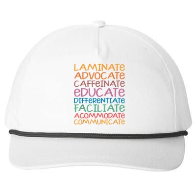 Sped Caffeinate Advocate Laminate Educate Teacher Snapback Five-Panel Rope Hat