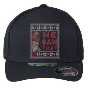 Santa Claus And Jesus Christ We Saw That For Christmas Flexfit Unipanel Trucker Cap