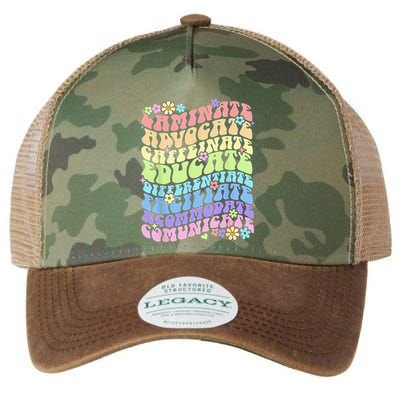 Sped Caffeinate Advocate Laminate Educate Groovy Teacher Legacy Tie Dye Trucker Hat