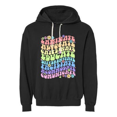 Sped Caffeinate Advocate Laminate Educate Groovy Teacher Garment-Dyed Fleece Hoodie