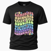 Sped Caffeinate Advocate Laminate Educate Groovy Teacher Cooling Performance Crew T-Shirt