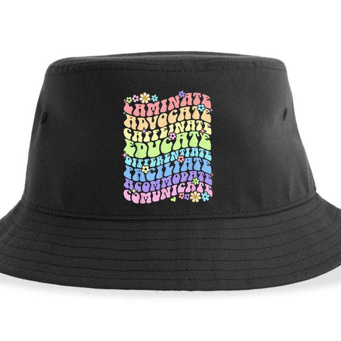 Sped Caffeinate Advocate Laminate Educate Groovy Teacher Sustainable Bucket Hat