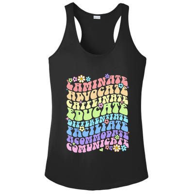 Sped Caffeinate Advocate Laminate Educate Groovy Teacher Ladies PosiCharge Competitor Racerback Tank