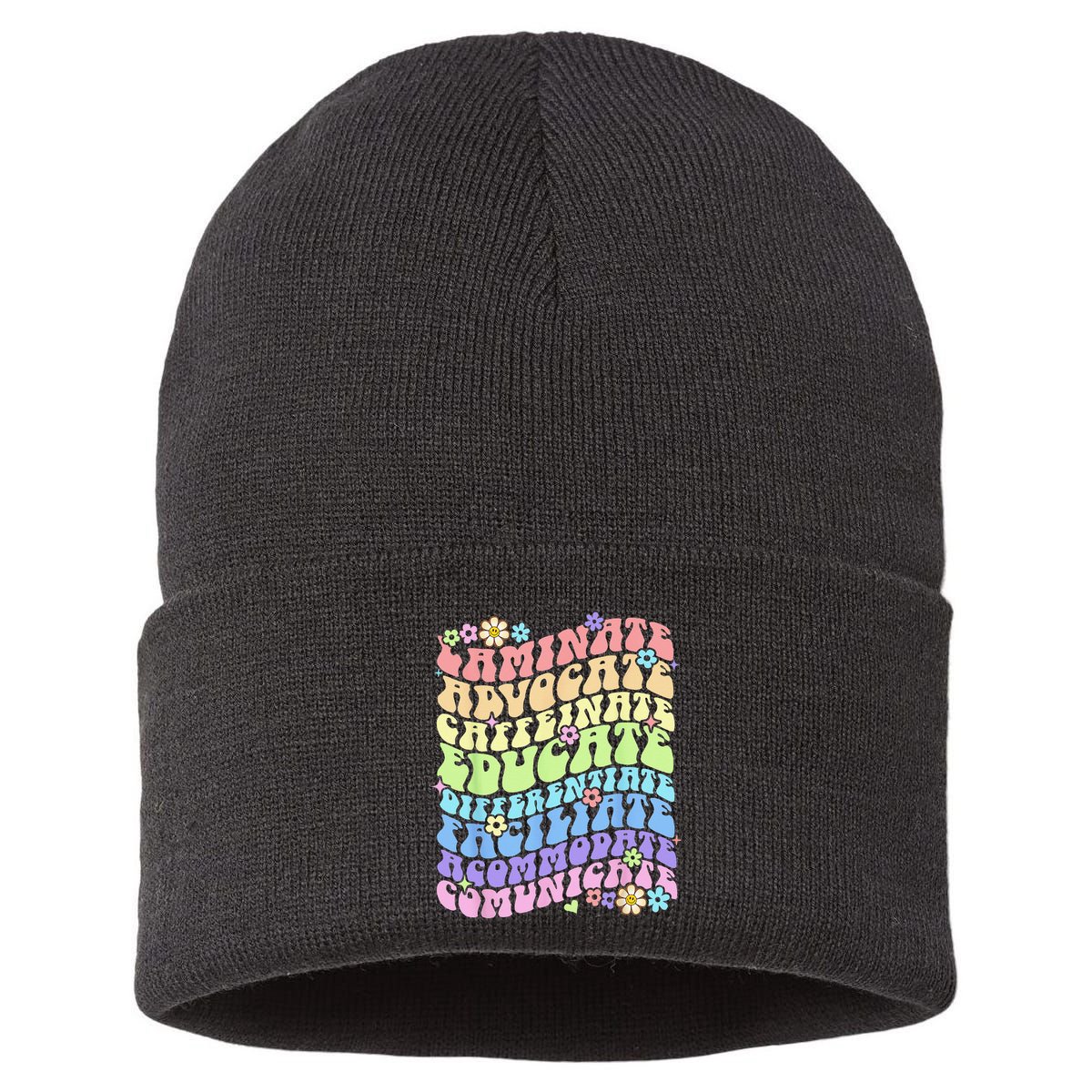Sped Caffeinate Advocate Laminate Educate Groovy Teacher Sustainable Knit Beanie