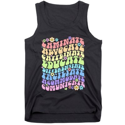 Sped Caffeinate Advocate Laminate Educate Groovy Teacher Tank Top