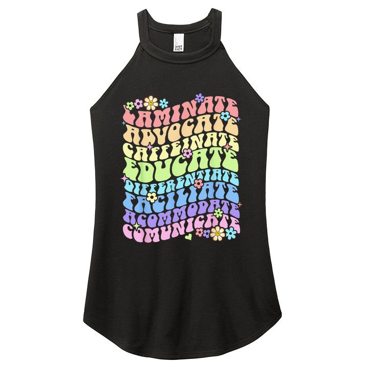 Sped Caffeinate Advocate Laminate Educate Groovy Teacher Women's Perfect Tri Rocker Tank