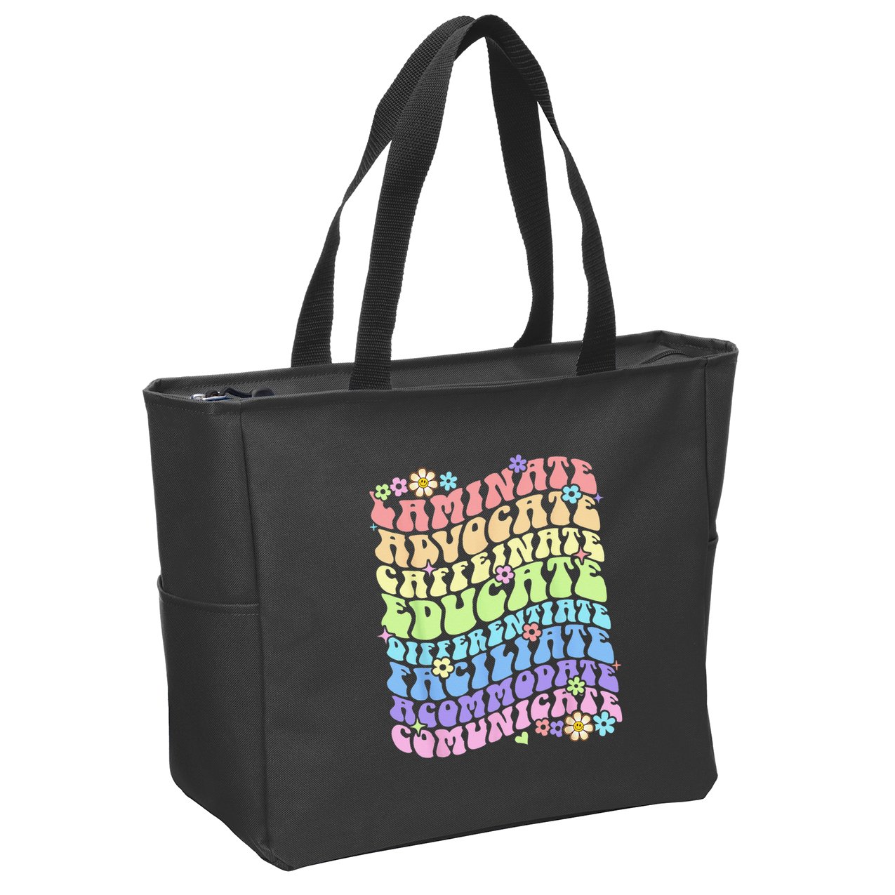 Sped Caffeinate Advocate Laminate Educate Groovy Teacher Zip Tote Bag