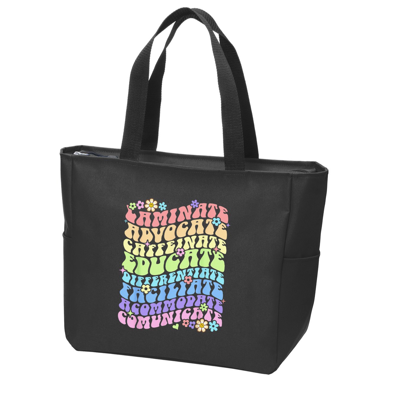 Sped Caffeinate Advocate Laminate Educate Groovy Teacher Zip Tote Bag