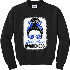 Stop Child Abuse Child Abuse Prevention Awareness Messy Bun Kids Sweatshirt