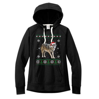 Santa Coyote Animals Christmas Pajama Ugly Sweater Great Gift Women's Fleece Hoodie