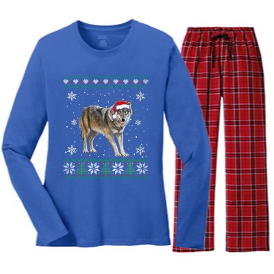 Santa Coyote Animals Christmas Pajama Ugly Sweater Great Gift Women's Long Sleeve Flannel Pajama Set 