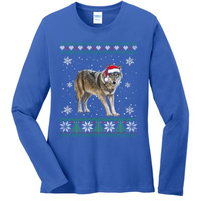 Santa Coyote Animals Christmas Pajama Ugly Sweater Great Gift Ladies Long Sleeve Shirt