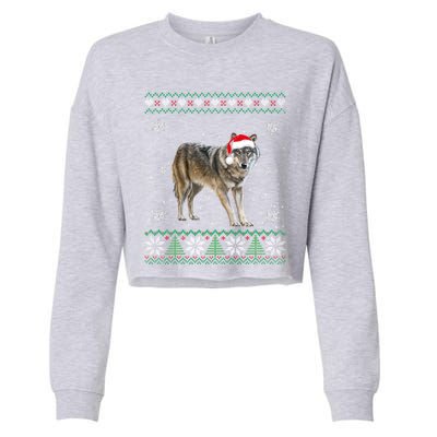 Santa Coyote Animals Christmas Pajama Ugly Sweater Great Gift Cropped Pullover Crew