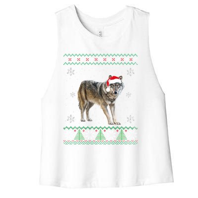 Santa Coyote Animals Christmas Pajama Ugly Sweater Great Gift Women's Racerback Cropped Tank