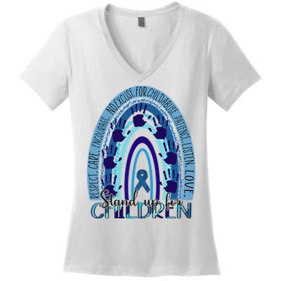 Stop Child Abuse Prevention Awareness Month Women's V-Neck T-Shirt