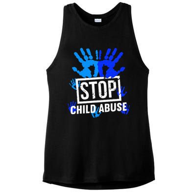 Stop Child Abuse Child Abuse Prevention Awareness Ladies PosiCharge Tri-Blend Wicking Tank