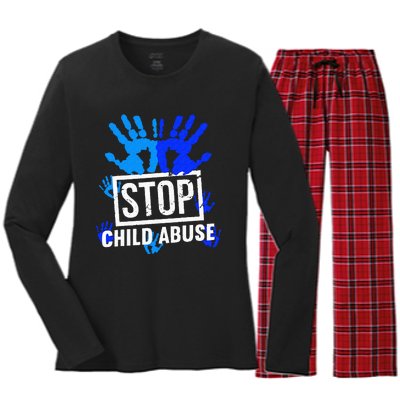 Stop Child Abuse Child Abuse Prevention Awareness Women's Long Sleeve Flannel Pajama Set 