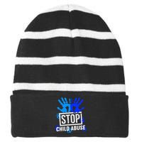 Stop Child Abuse Child Abuse Prevention Awareness Striped Beanie with Solid Band