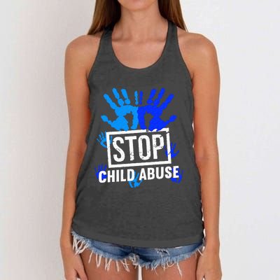 Stop Child Abuse Child Abuse Prevention Awareness Women's Knotted Racerback Tank