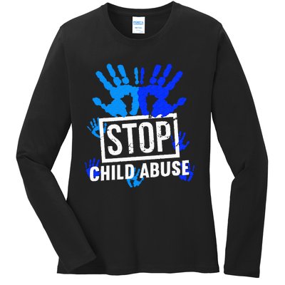 Stop Child Abuse Child Abuse Prevention Awareness Ladies Long Sleeve Shirt