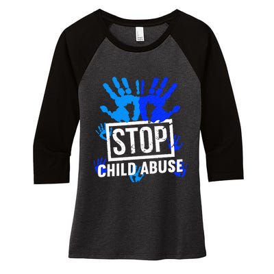 Stop Child Abuse Child Abuse Prevention Awareness Women's Tri-Blend 3/4-Sleeve Raglan Shirt