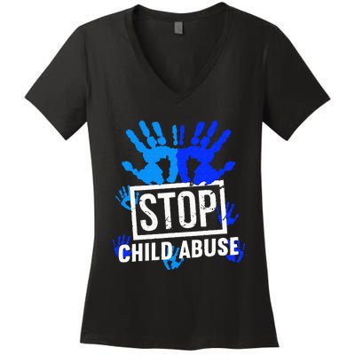 Stop Child Abuse Child Abuse Prevention Awareness Women's V-Neck T-Shirt