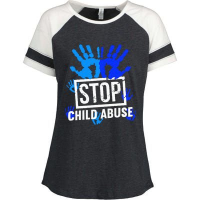 Stop Child Abuse Child Abuse Prevention Awareness Enza Ladies Jersey Colorblock Tee