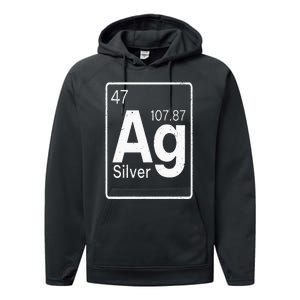 Silver Chemical Ag Symbol Periodic Table of Elements Present Performance Fleece Hoodie