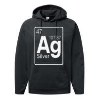 Silver Chemical Ag Symbol Periodic Table of Elements Present Performance Fleece Hoodie